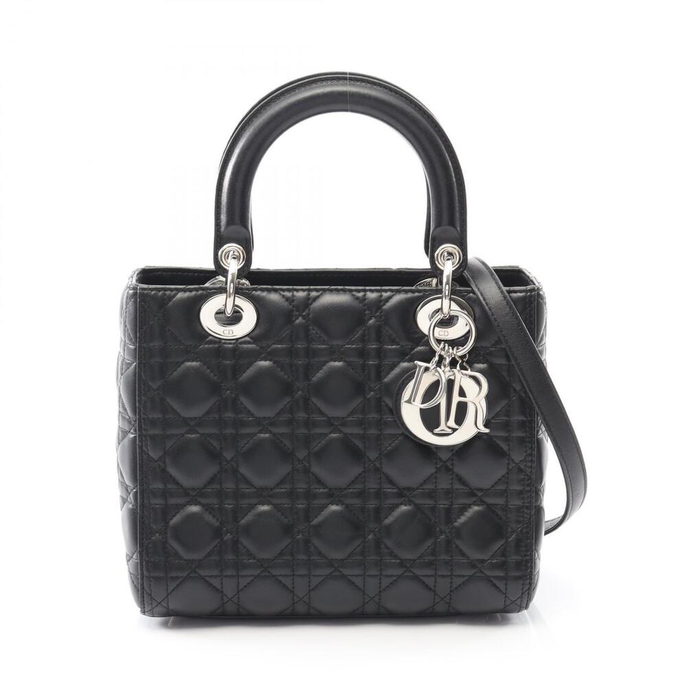 Christian Dior LADY Cannage Handbag Leather Black